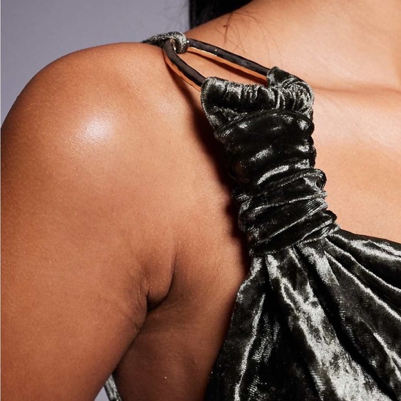 ASOS Crushed Velvet Trim Detail Draped Maxi Dress Green Size 6 - Picture 3 of 14